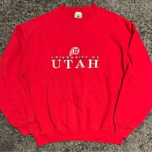 Vintage University of Utah Red Crewneck Sweatshirt Embroidered Large